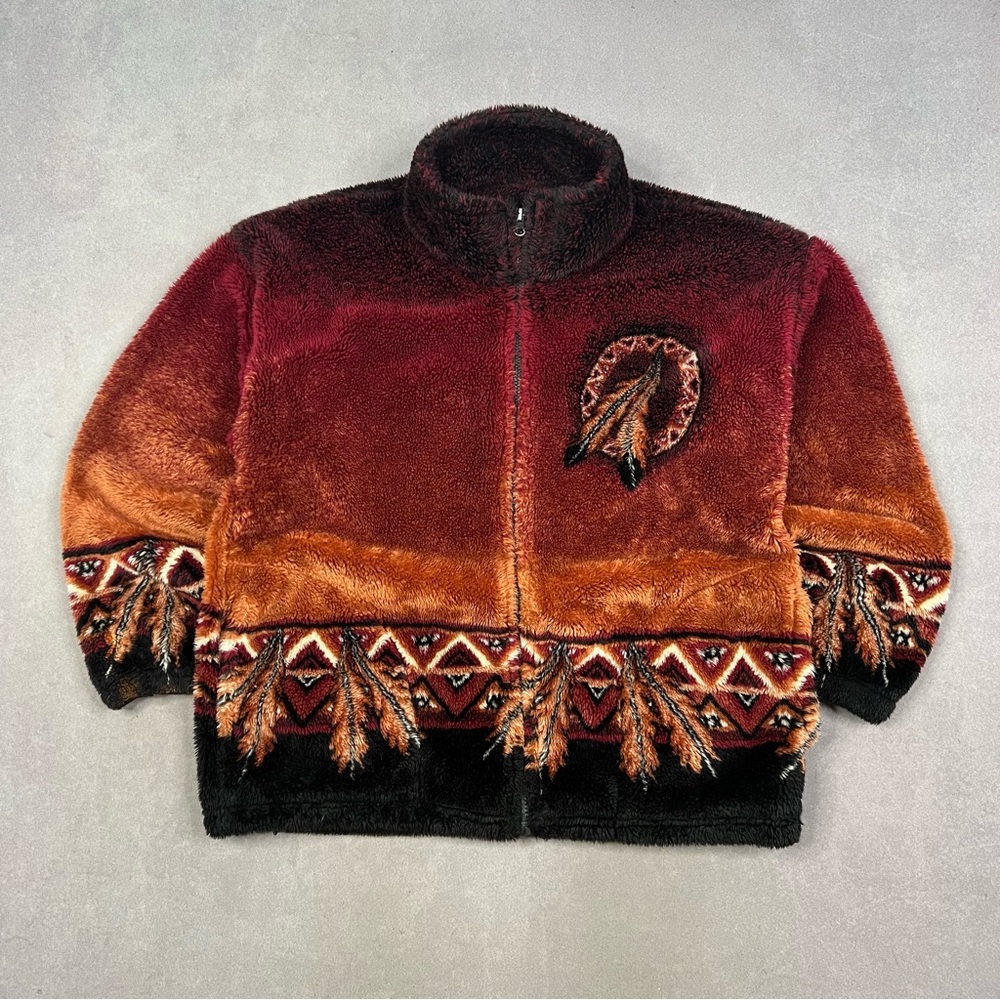 Tribal Pattern Fleece Jacket - Red and Brown